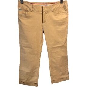 Lacoste Capri Cuff Pants Womens (S) 36 Khaki Beige Classic Fit Preppy Stretch